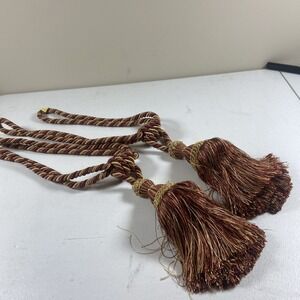Tassel‎ Tie Backs Decorative Rope Holdbacks Drapery Large Pair Maroon/Camel